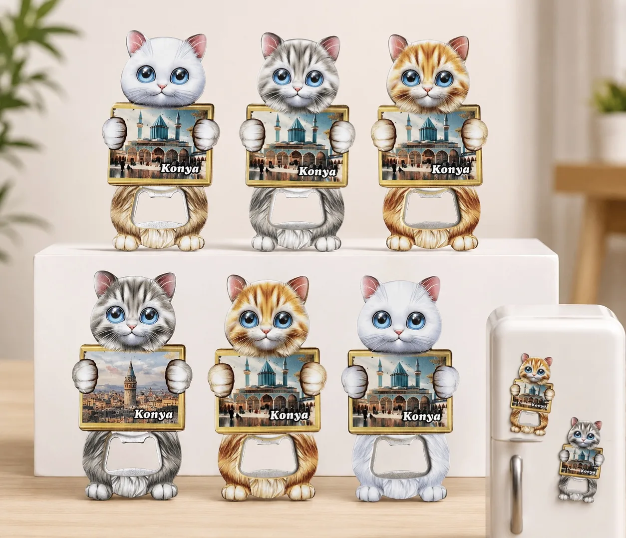 Yöresel Uv Baskılı Kedi Açacak Magnet