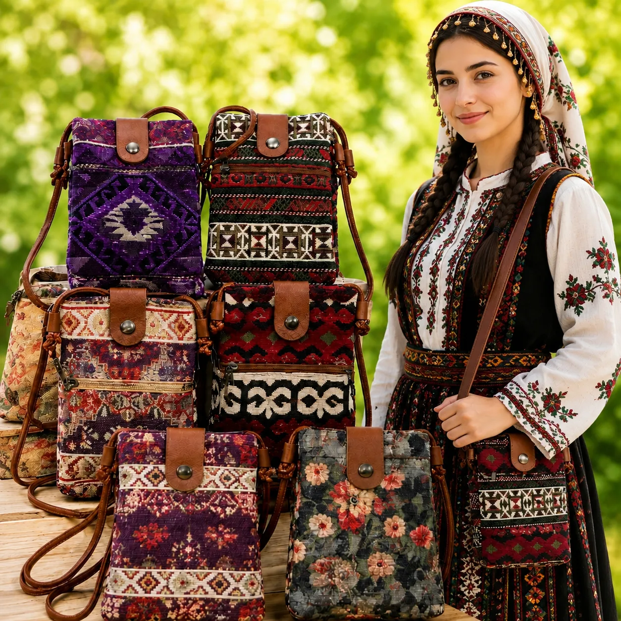 Kilim Mini Dikdörtgen Çanta Cep Telefonluk