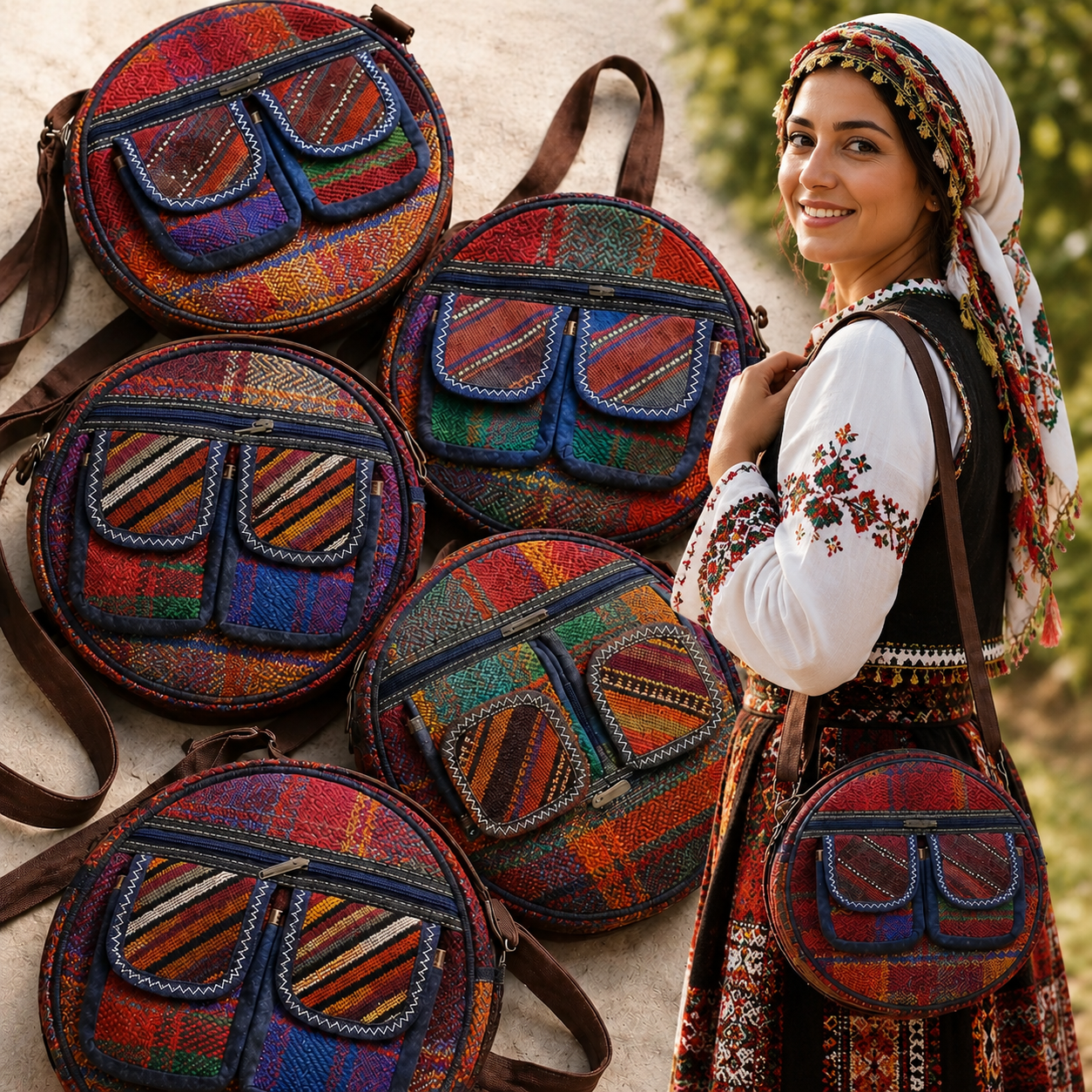 Kilim Yuvarlak Çanta Büyük