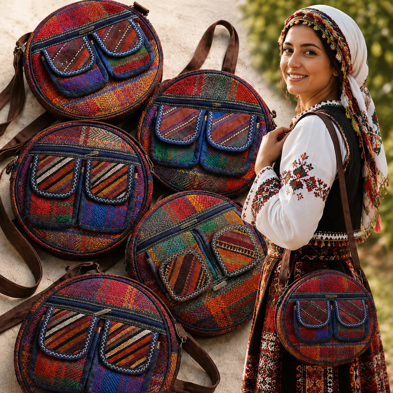 Kilim Yuvarlak Çanta Büyük