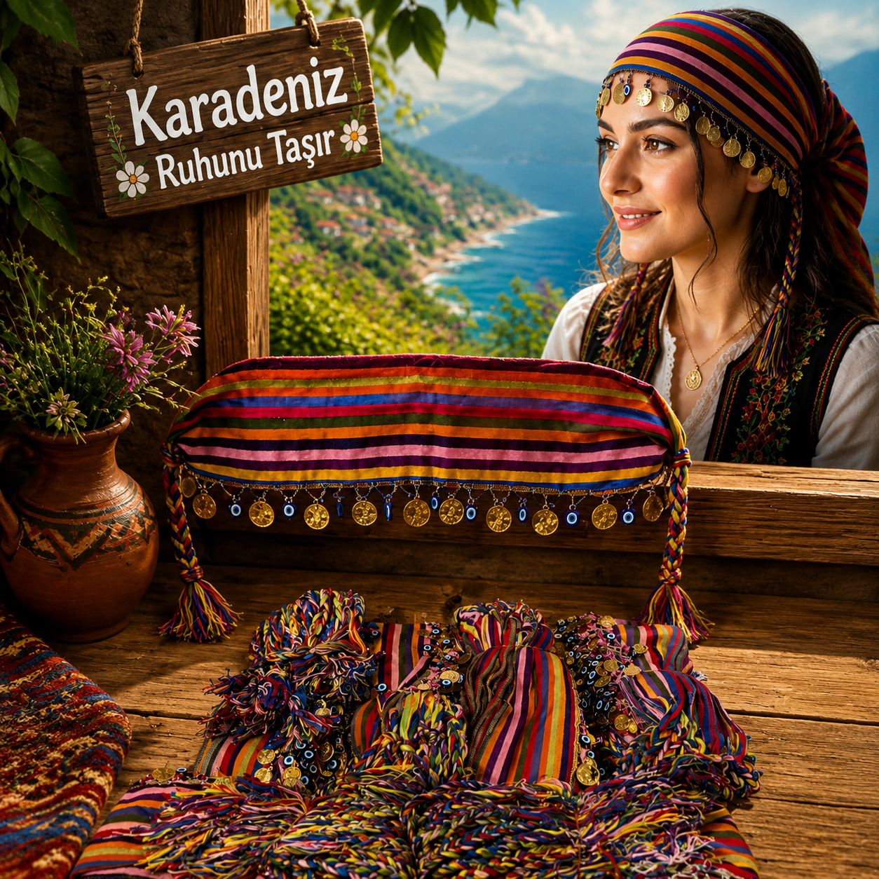 Püsküllü Karadeniz Bandana