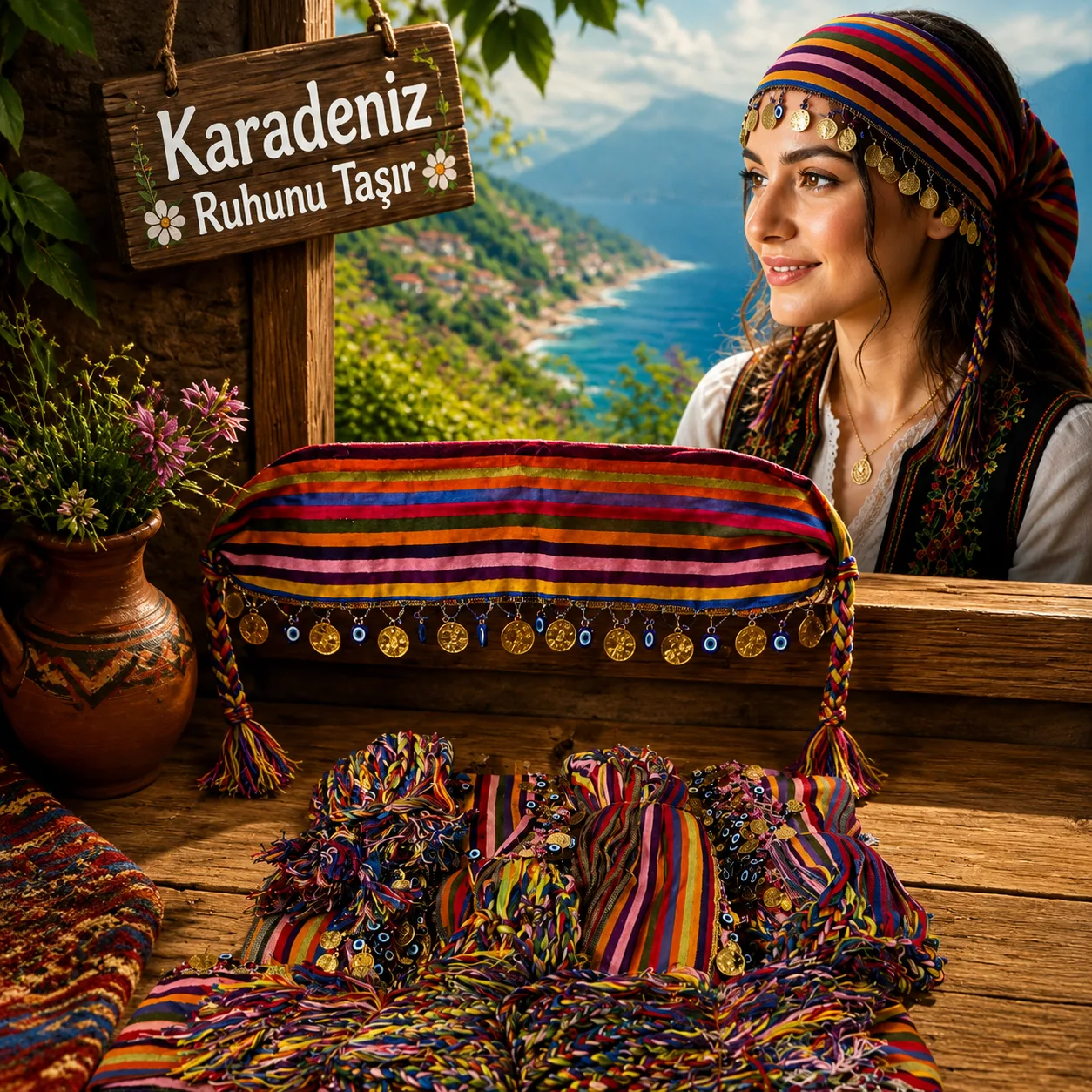 Püsküllü Karadeniz Bandana